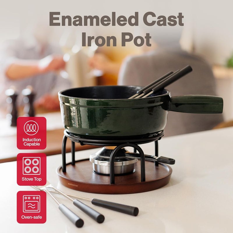 Swissmar F66351 Complete Fondue Set for 6 People - Cast Iron Pot with Beech Wood Base - Image 2